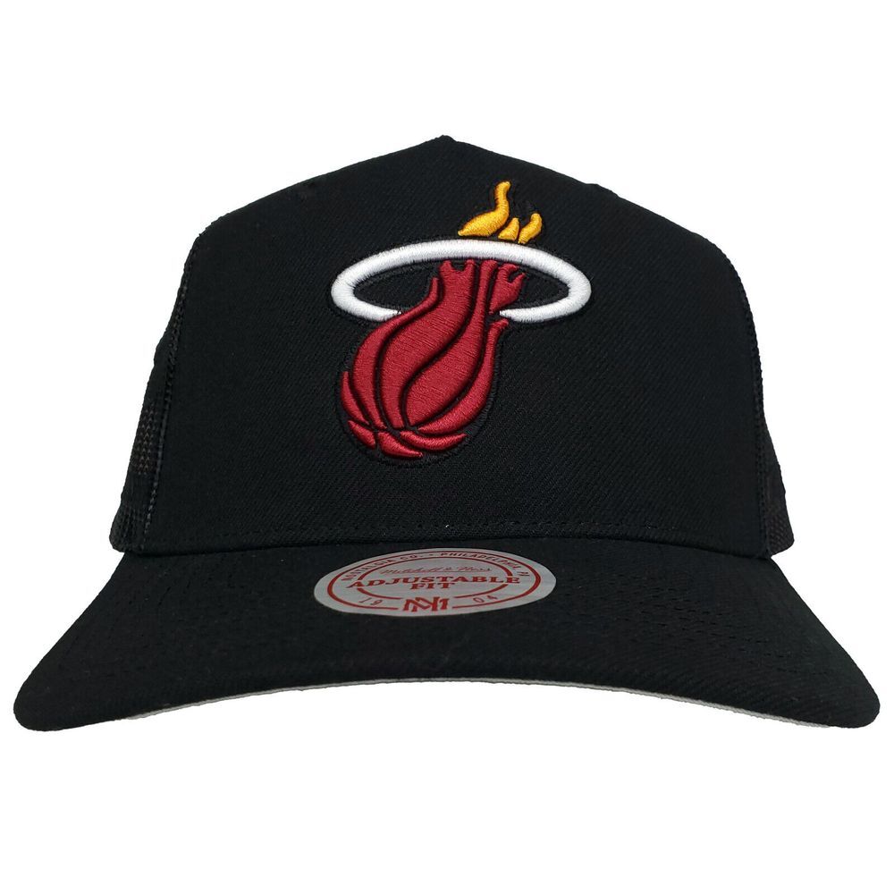Miami Heat Mitchell & Ness Trucker Snapback Hat Cap 3D Logo Black NWT